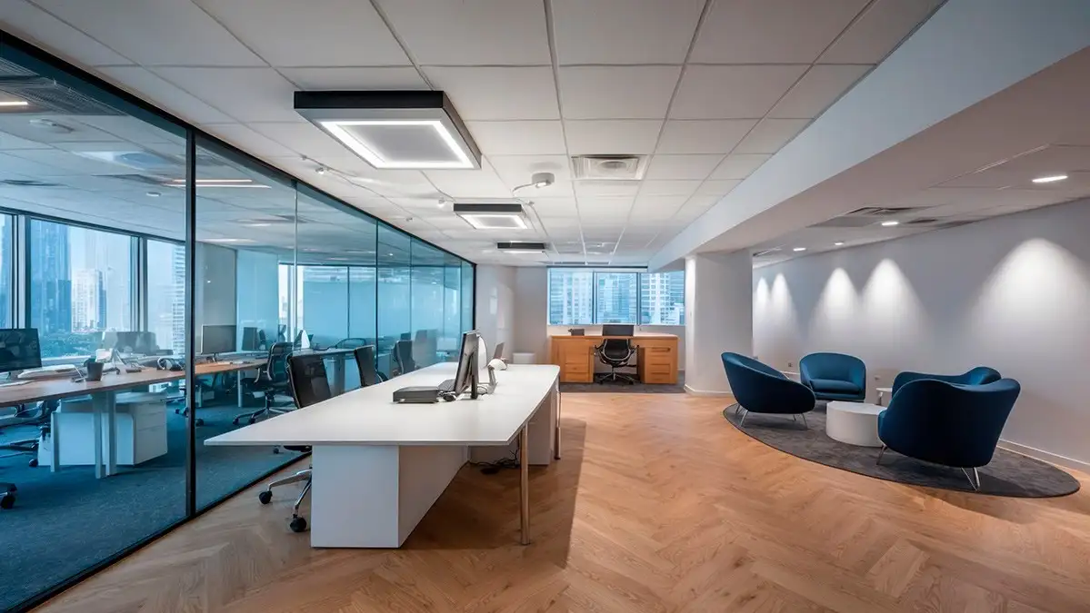 Proyecto de iluminación LED para oficinas en pared y techo