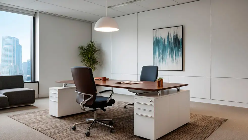 Oficina con techo metálico registrable