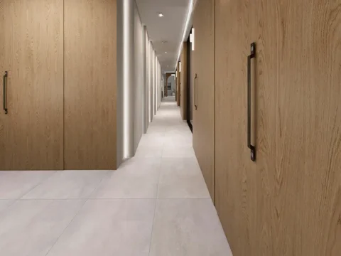 Partición ciega y puertas de madera